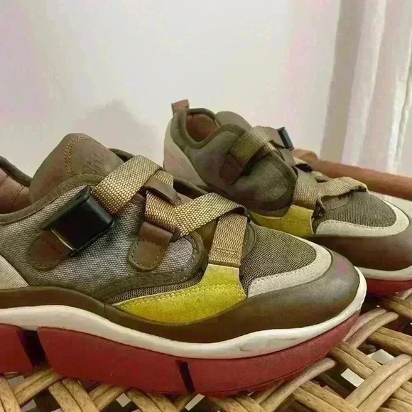 Chloé Sonnie Color Block Leather made in Italy Sneakers Olive green 36 luxury - Picture 11 of 14